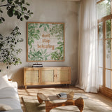 Herb Garden VI by Beth Grove. Shown in a natural wood frame in a cozy modern living room. Available as an archival giclee rolled canvas, fine art paper, or poster print. SKU 66649a.