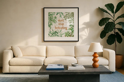 Herb Garden VI by Beth Grove. Displayed in a glass frame with matte in a clean modern living room. Available as an archival giclee rolled canvas, fine art paper, or poster print. SKU 66649a.