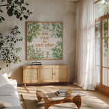 Herb Garden VII by Beth Grove. Shown in a natural wood frame in a cozy modern living room. Available as an archival giclee rolled canvas, fine art paper, or poster print. SKU 66650a.