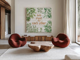 Herb Garden VII by Beth Grove. Shown as extra-large giant wall art in a modern living room. Available as an archival giclee rolled canvas, fine art paper, or poster print. SKU 66650a.