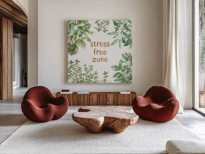 Herb Garden VII Stree Free by Beth Grove. Shown as extra-large giant wall art in a modern living room. Available as an archival giclee rolled canvas, fine art paper, or poster print. SKU 72540a.