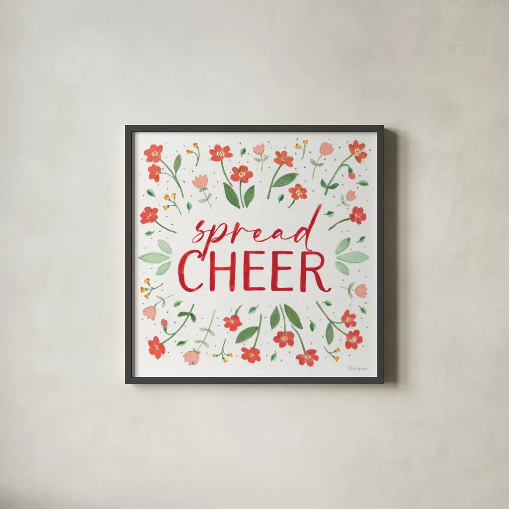 Holiday Bows V by Beth Grove. Shown in a sleek black glass frame for a contemporary gallery look. Available as an archival giclee rolled canvas, fine art paper, or poster print. SKU 100097a.