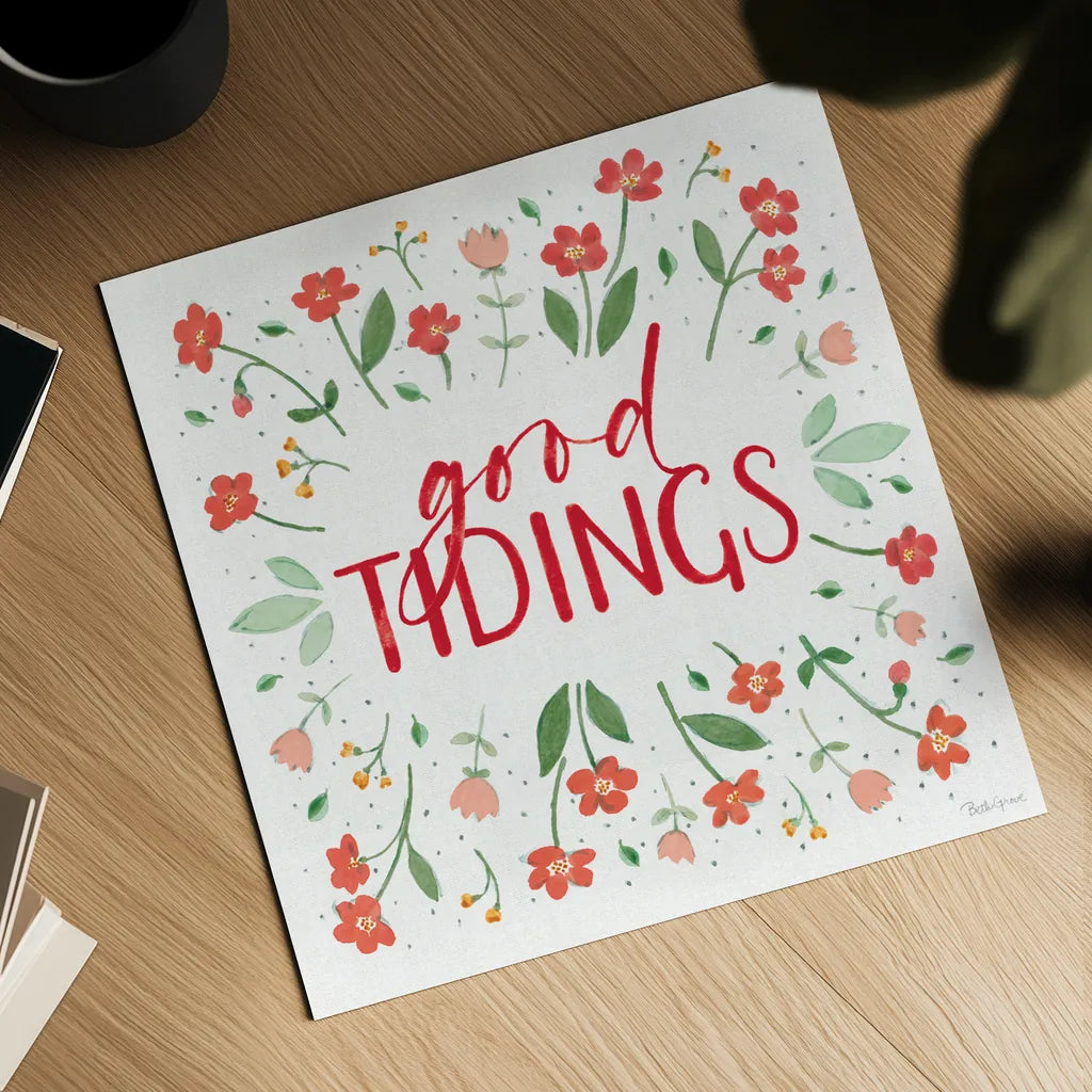 Holiday Bows VI by Beth Grove. Shown as a detailed flat fine art print, highlighting archival giclee quality. Available as an archival giclee rolled canvas, fine art paper, or poster print. SKU 100098a.