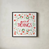 Holiday Bows VI by Beth Grove. Shown in a sleek black glass frame for a contemporary gallery look. Available as an archival giclee rolled canvas, fine art paper, or poster print. SKU 100098a.