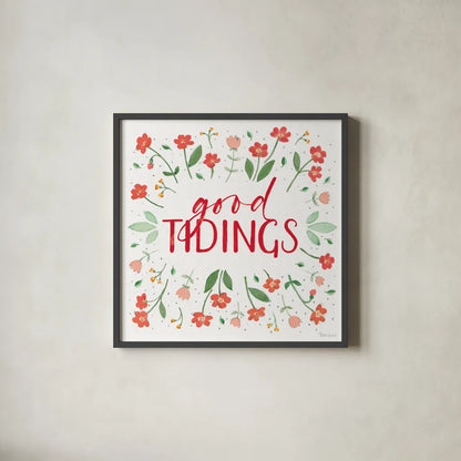 Holiday Bows VI by Beth Grove. Shown in a sleek black glass frame for a contemporary gallery look. Available as an archival giclee rolled canvas, fine art paper, or poster print. SKU 100098a.