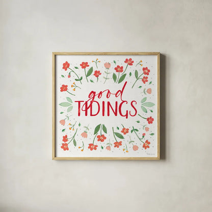 Holiday Bows VI by Beth Grove. Shown in a natural wood glass frame for a timeless modern aesthetic. Available as an archival giclee rolled canvas, fine art paper, or poster print. SKU 100098a.