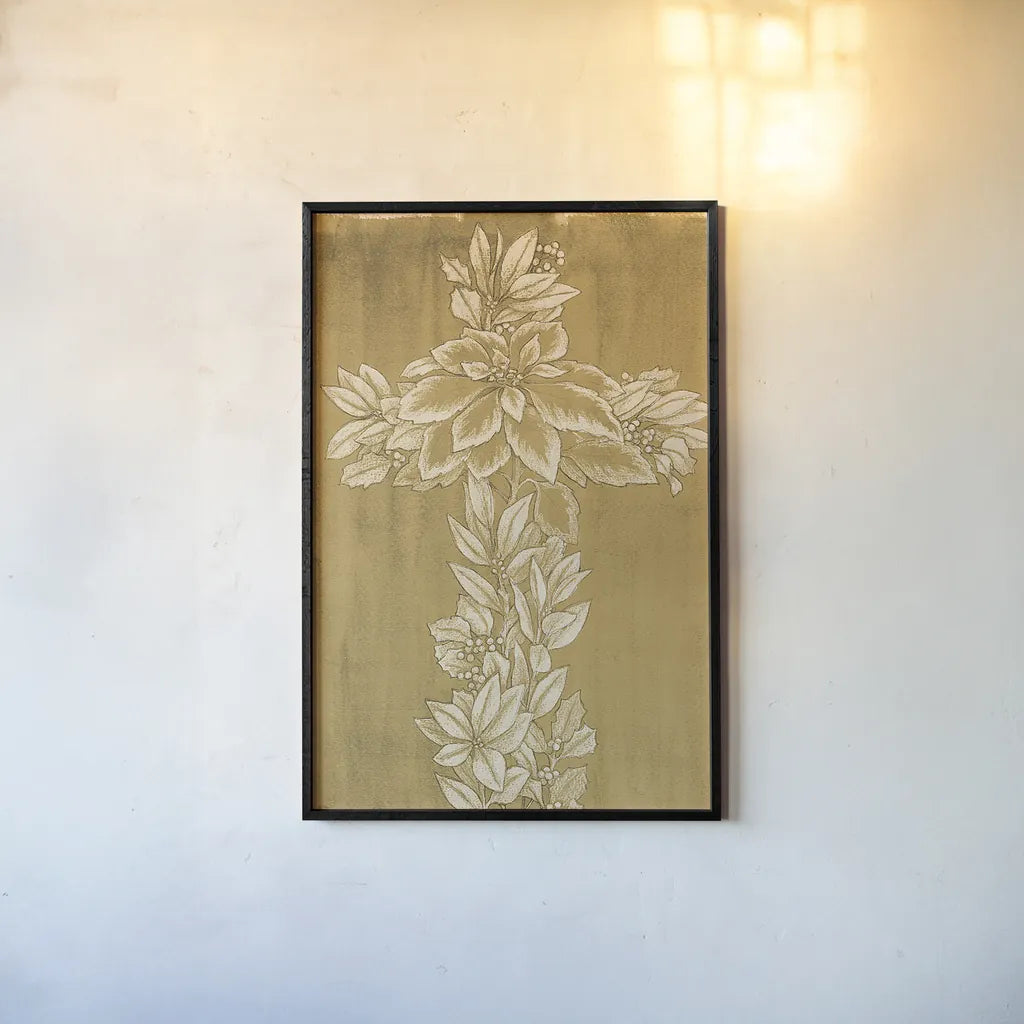 Holiday Cross III by Beth Grove. shown as a paper print in a black flame. Available as a archival giclee rolled canvas, fine art paper, or poster print. SKU 29187h.