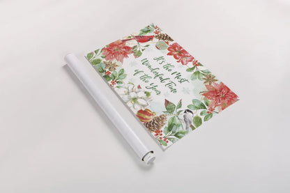 Holiday Flora I by Beth Grove. shown as a rolled paper print. Available as archival giclee rolled canvas, fine art paper, or poster print. SKU 52210i.