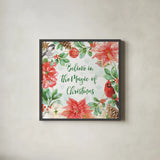 Holiday Flora III by Beth Grove. Shown in a sleek black glass frame for a contemporary gallery look. Available as an archival giclee rolled canvas, fine art paper, or poster print. SKU 52212a.