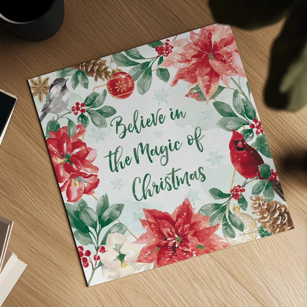 Holiday Flora III v2 by Beth Grove. Shown as a detailed flat fine art print, highlighting archival giclee quality. Available as an archival giclee rolled canvas, fine art paper, or poster print. SKU 58380a.