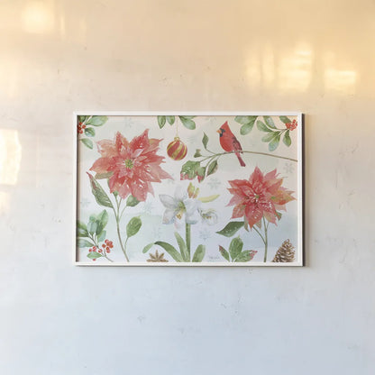 Holiday Flora IV by Beth Grove. shown as a paper print in a white frame. Available as a archival giclee rolled canvas, fine art paper, or poster print. SKU 52213i.