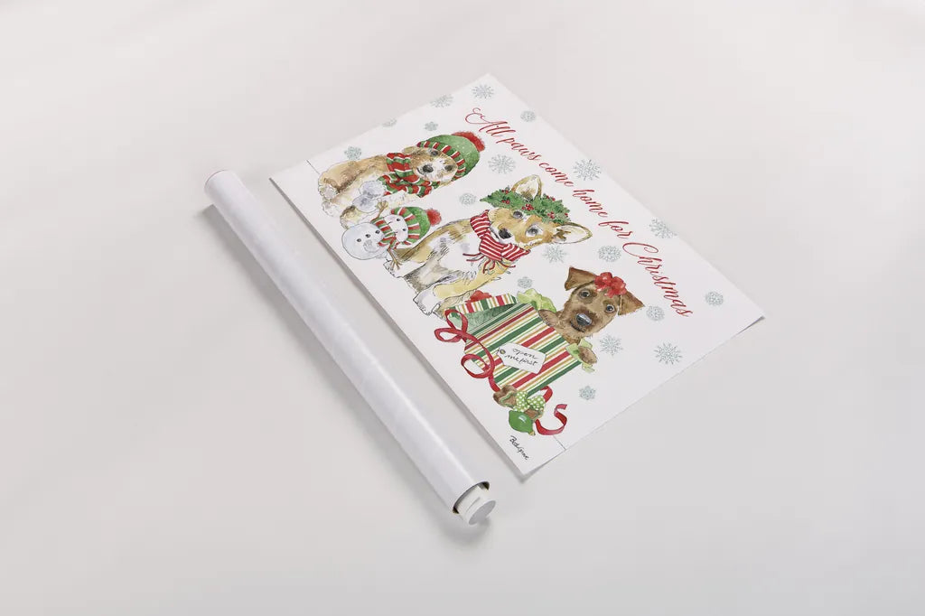 Holiday Paws I by Beth Grove. shown as a rolled paper print. Available as archival giclee rolled canvas, fine art paper, or poster print. SKU 44148i.