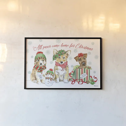 Holiday Paws I by Beth Grove. shown as a paper print in a black flame. Available as a archival giclee rolled canvas, fine art paper, or poster print. SKU 44148i.