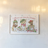 Holiday Paws I by Beth Grove. shown as a paper print in a white frame. Available as a archival giclee rolled canvas, fine art paper, or poster print. SKU 44148i.