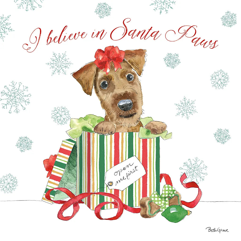 Holiday Paws II by Beth Grove. SKU 44149a. Archival Giclee Fine art print for wall decor.
