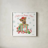 Holiday Paws II by Beth Grove. Shown in a crisp white glass frame for a clean and minimalist style. Available as an archival giclee rolled canvas, fine art paper, or poster print. SKU 44149a.