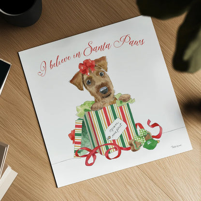 Holiday Paws II on White by Beth Grove. Shown as a detailed flat fine art print, highlighting archival giclee quality. Available as an archival giclee rolled canvas, fine art paper, or poster print. SKU 54340a.