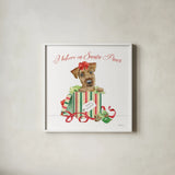 Holiday Paws II on White by Beth Grove. Shown in a crisp white glass frame for a clean and minimalist style. Available as an archival giclee rolled canvas, fine art paper, or poster print. SKU 54340a.