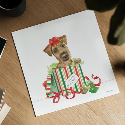 Holiday Paws II on White No Words by Beth Grove. Shown as a detailed flat fine art print, highlighting archival giclee quality. Available as an archival giclee rolled canvas, fine art paper, or poster print. SKU 54419a.
