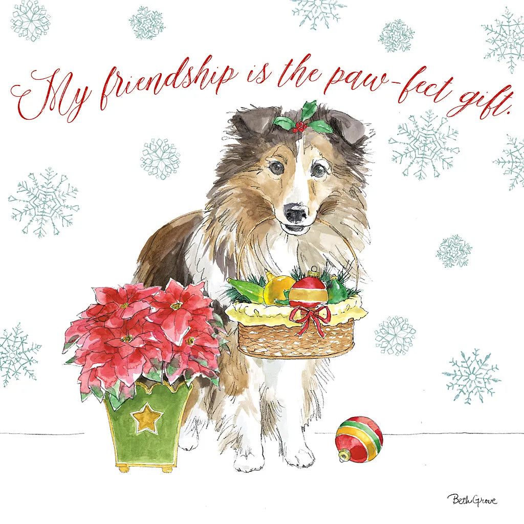 Holiday Paws III by Beth Grove. SKU 44150a. Archival Giclee Fine art print for wall decor.
