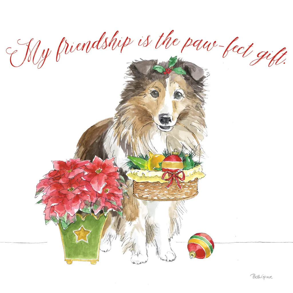 Holiday Paws III on White by Beth Grove. SKU 50883a. Archival Giclee Fine art print for wall decor.