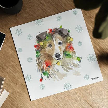 Holiday Paws IX by Beth Grove. Shown as a detailed flat fine art print, highlighting archival giclee quality. Available as an archival giclee rolled canvas, fine art paper, or poster print. SKU 46081a.
