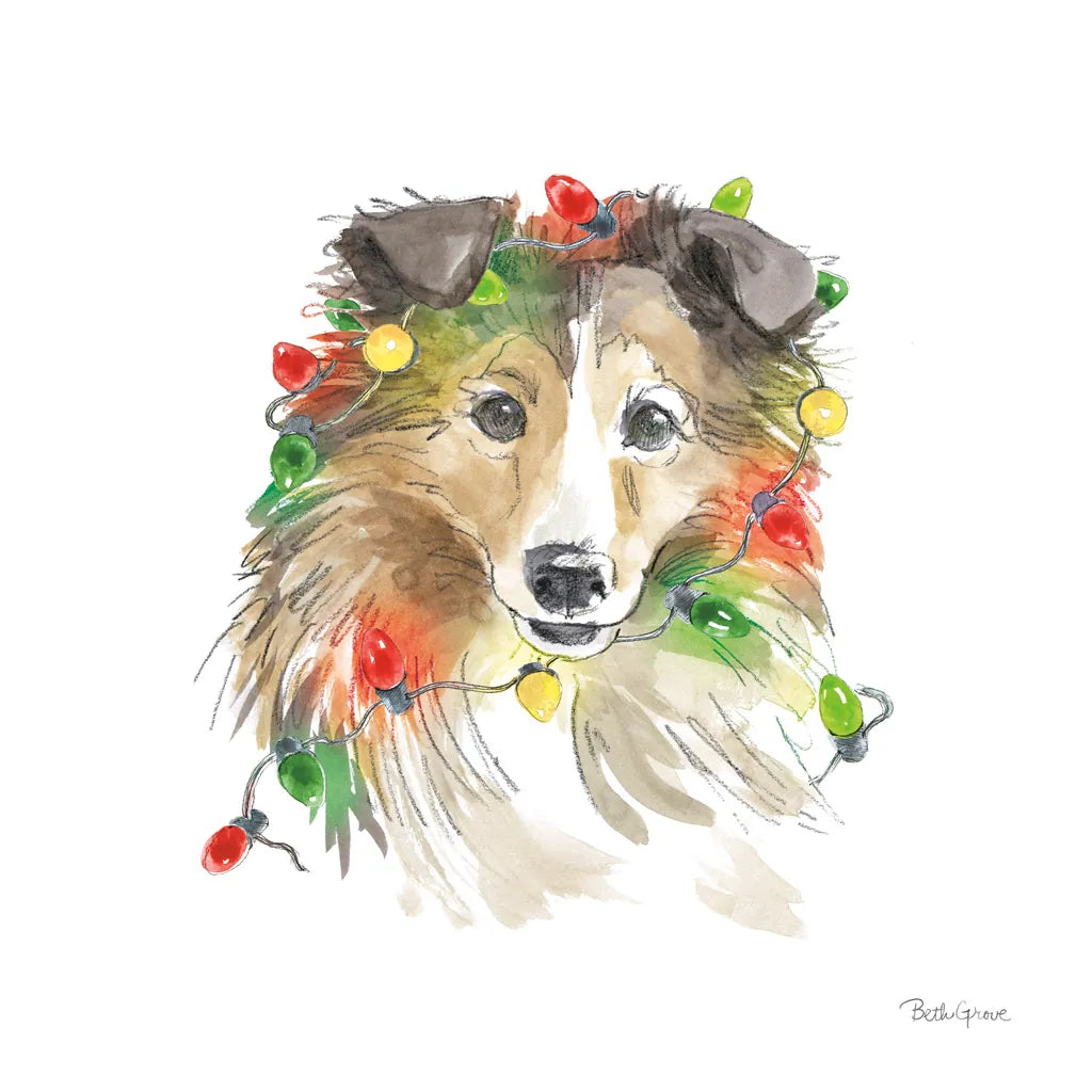 Holiday Paws IX on White by Beth Grove. SKU 50887a. Archival Giclee Fine art print for wall decor.