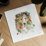 Holiday Paws IX on White by Beth Grove. Shown as a detailed flat fine art print, highlighting archival giclee quality. Available as an archival giclee rolled canvas, fine art paper, or poster print. SKU 50887a.