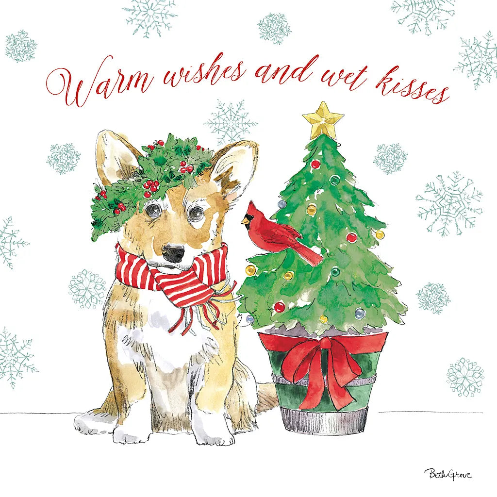 Holiday Paws V by Beth Grove. SKU 44152a. Archival Giclee Fine art print for wall decor.