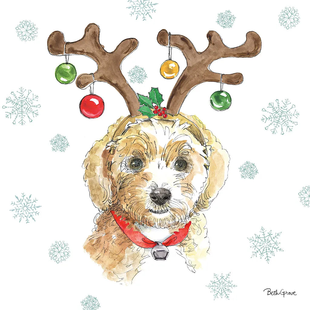 Holiday Paws VI by Beth Grove. SKU 46078a. Archival Giclee Fine art print for wall decor.