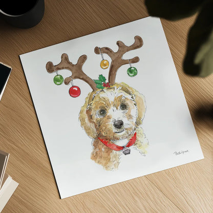 Holiday Paws VI on White by Beth Grove. Shown as a detailed flat fine art print, highlighting archival giclee quality. Available as an archival giclee rolled canvas, fine art paper, or poster print. SKU 50884a.