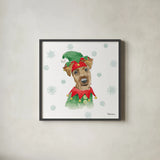 Holiday Paws VII by Beth Grove. Shown in a sleek black glass frame for a contemporary gallery look. Available as an archival giclee rolled canvas, fine art paper, or poster print. SKU 46079a.