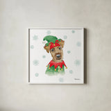 Holiday Paws VII by Beth Grove. Shown in a crisp white glass frame for a clean and minimalist style. Available as an archival giclee rolled canvas, fine art paper, or poster print. SKU 46079a.