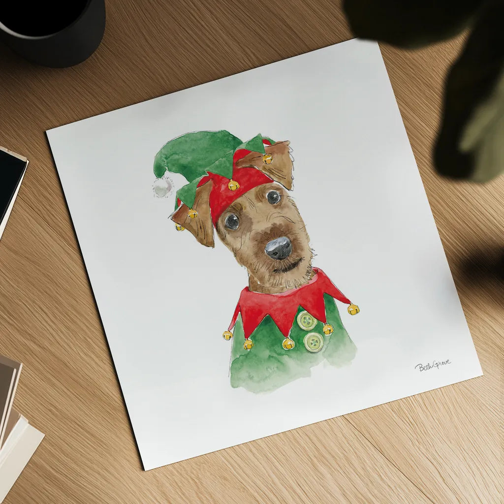 Holiday Paws VII on White by Beth Grove. Shown as a detailed flat fine art print, highlighting archival giclee quality. Available as an archival giclee rolled canvas, fine art paper, or poster print. SKU 50885a.