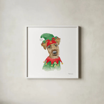 Holiday Paws VII on White by Beth Grove. Shown in a crisp white glass frame for a clean and minimalist style. Available as an archival giclee rolled canvas, fine art paper, or poster print. SKU 50885a.