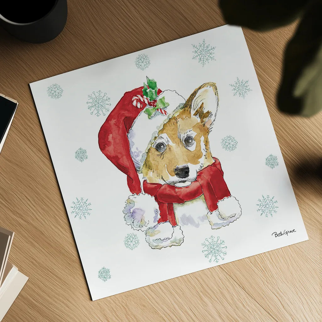 Holiday Paws VIII by Beth Grove. Shown as a detailed flat fine art print, highlighting archival giclee quality. Available as an archival giclee rolled canvas, fine art paper, or poster print. SKU 46080a.