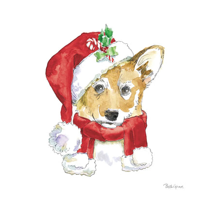 Holiday Paws VIII on White by Beth Grove. SKU 50886a. Archival Giclee Fine art print for wall decor.