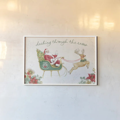 Holiday Traditions I Poinsettia by Beth Grove. shown as a paper print in a white frame. Available as a archival giclee rolled canvas, fine art paper, or poster print. SKU 97640i.