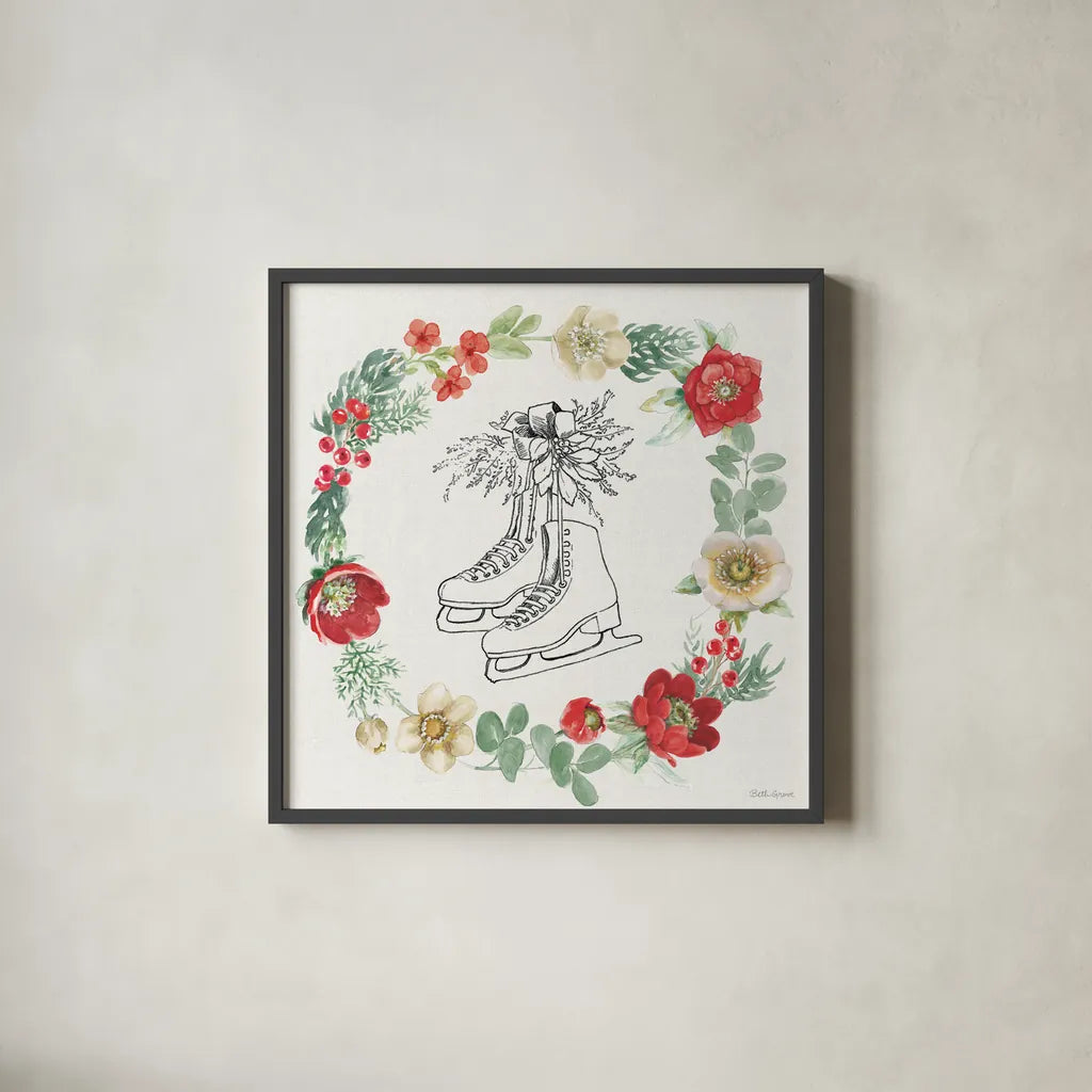 Holiday Traditions VII by Beth Grove. Shown in a sleek black glass frame for a contemporary gallery look. Available as an archival giclee rolled canvas, fine art paper, or poster print. SKU 86435a.