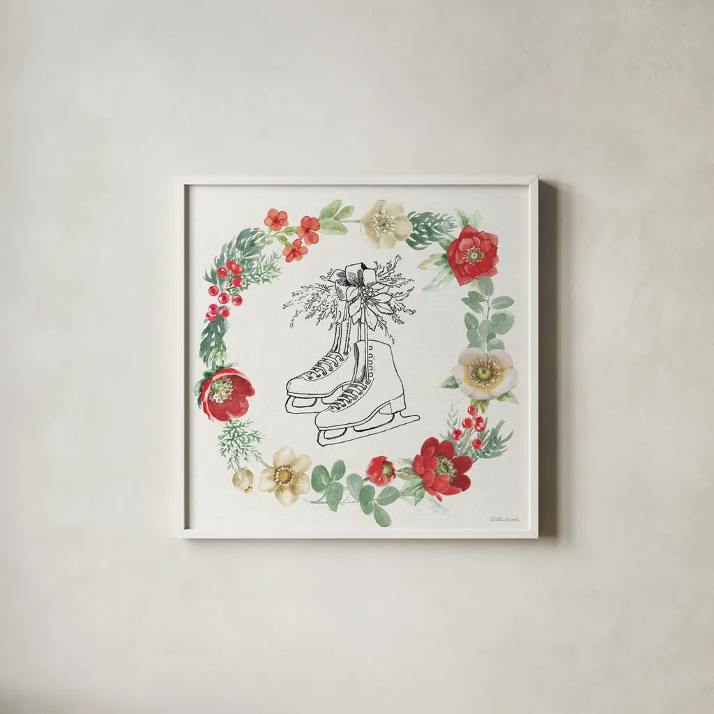 Holiday Traditions VII by Beth Grove. Shown in a crisp white glass frame for a clean and minimalist style. Available as an archival giclee rolled canvas, fine art paper, or poster print. SKU 86435a.