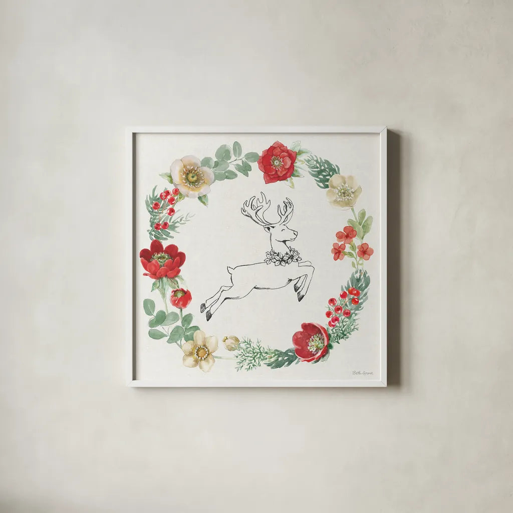 Holiday Traditions VIII by Beth Grove. Shown in a crisp white glass frame for a clean and minimalist style. Available as an archival giclee rolled canvas, fine art paper, or poster print. SKU 86436a.