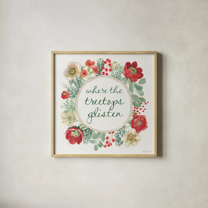 Holiday Traditions X by Beth Grove. Shown in a natural wood glass frame for a timeless modern aesthetic. Available as an archival giclee rolled canvas, fine art paper, or poster print. SKU 86438a.