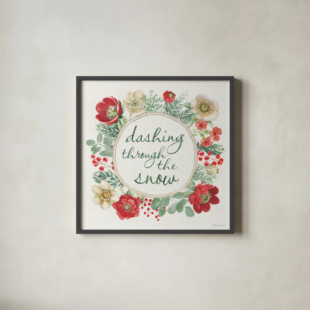 Holiday Traditions XI by Beth Grove. Shown in a sleek black glass frame for a contemporary gallery look. Available as an archival giclee rolled canvas, fine art paper, or poster print. SKU 86439a.