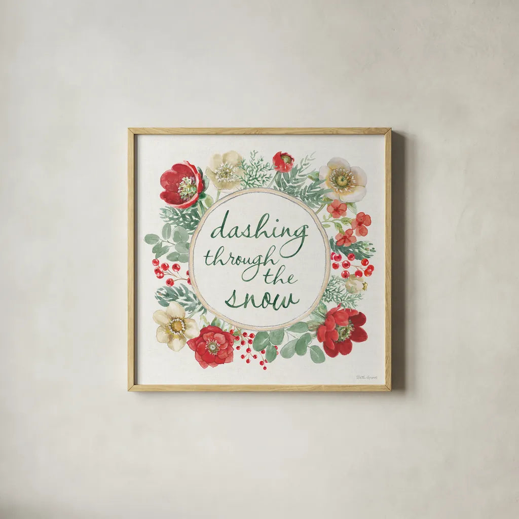 Holiday Traditions XI by Beth Grove. Shown in a natural wood glass frame for a timeless modern aesthetic. Available as an archival giclee rolled canvas, fine art paper, or poster print. SKU 86439a.