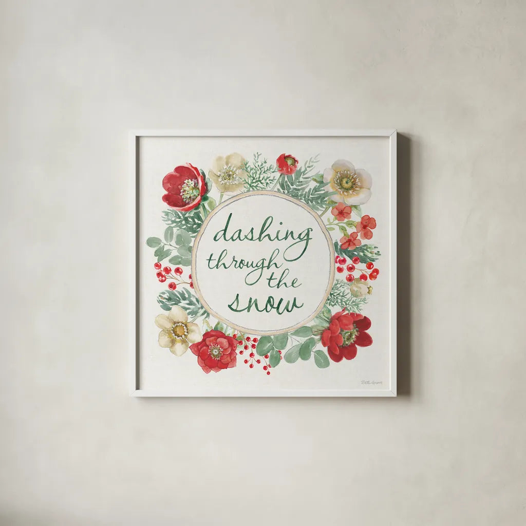 Holiday Traditions XI by Beth Grove. Shown in a crisp white glass frame for a clean and minimalist style. Available as an archival giclee rolled canvas, fine art paper, or poster print. SKU 86439a.