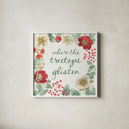 Holiday Traditions XII by Beth Grove. Shown in a crisp white glass frame for a clean and minimalist style. Available as an archival giclee rolled canvas, fine art paper, or poster print. SKU 86440a.