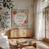 Holiday Traditions XIII by Beth Grove. Shown in a natural wood frame in a cozy modern living room. Available as an archival giclee rolled canvas, fine art paper, or poster print. SKU 86441a.