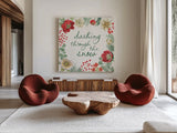 Holiday Traditions XIII by Beth Grove. Shown as extra-large giant wall art in a modern living room. Available as an archival giclee rolled canvas, fine art paper, or poster print. SKU 86441a.