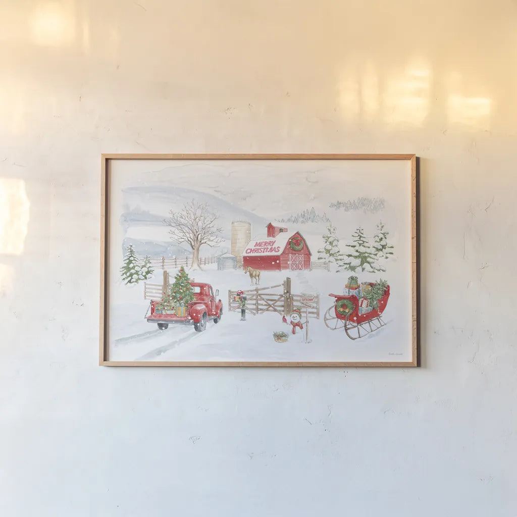 Home For The Holidays I by Beth Grove. shown as a paper print in a natural frame. Available as a archival giclee rolled canvas, fine art paper, or poster print. SKU 81705i.