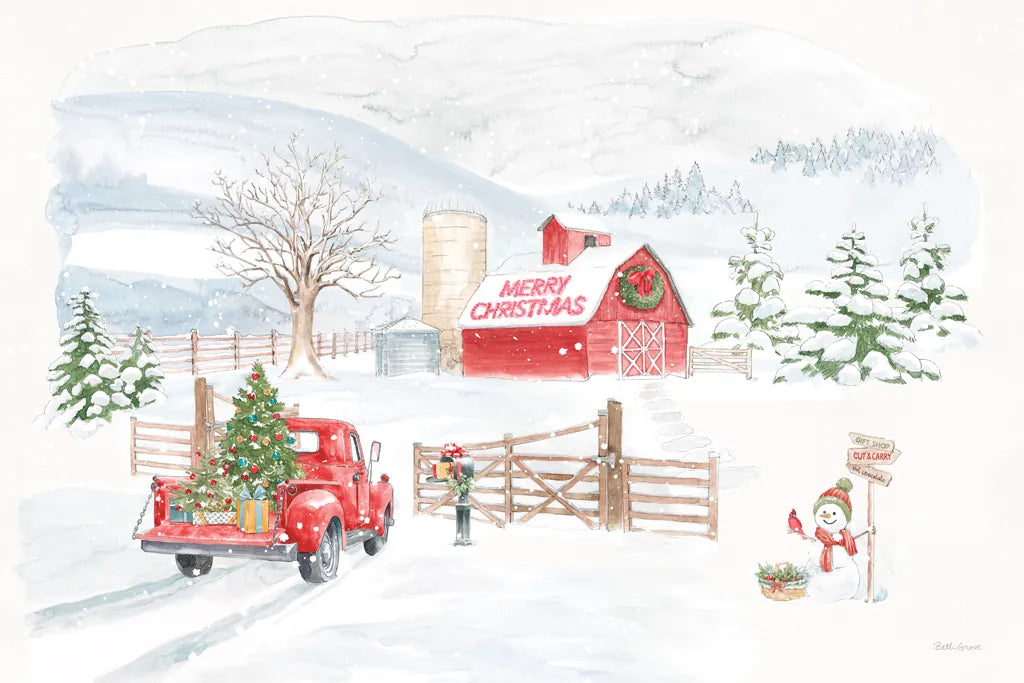 Home For The Holidays I Snowman by Beth Grove. SKU 81952i. Archival Giclee Fine art print for wall decor.